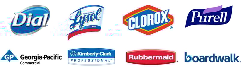 Dial Lysol Clorox Purell Georgia Pacific Kimberly-Clark Rubbermaid Boardwalk Dial Lysol Clorox Purell Georgia Pacific Kimberly-Clark Rubbermaid Boardwalk