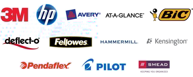 3M HP Avery At-A-Glance BIC Deflecto Fellowes Hammermill Kensington Pendaflex Pilot Smead